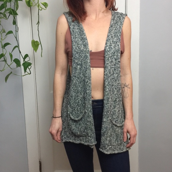 Eskandar Knit Sleeveless Pocket Vest Boho Layer - Picture 2 of 8